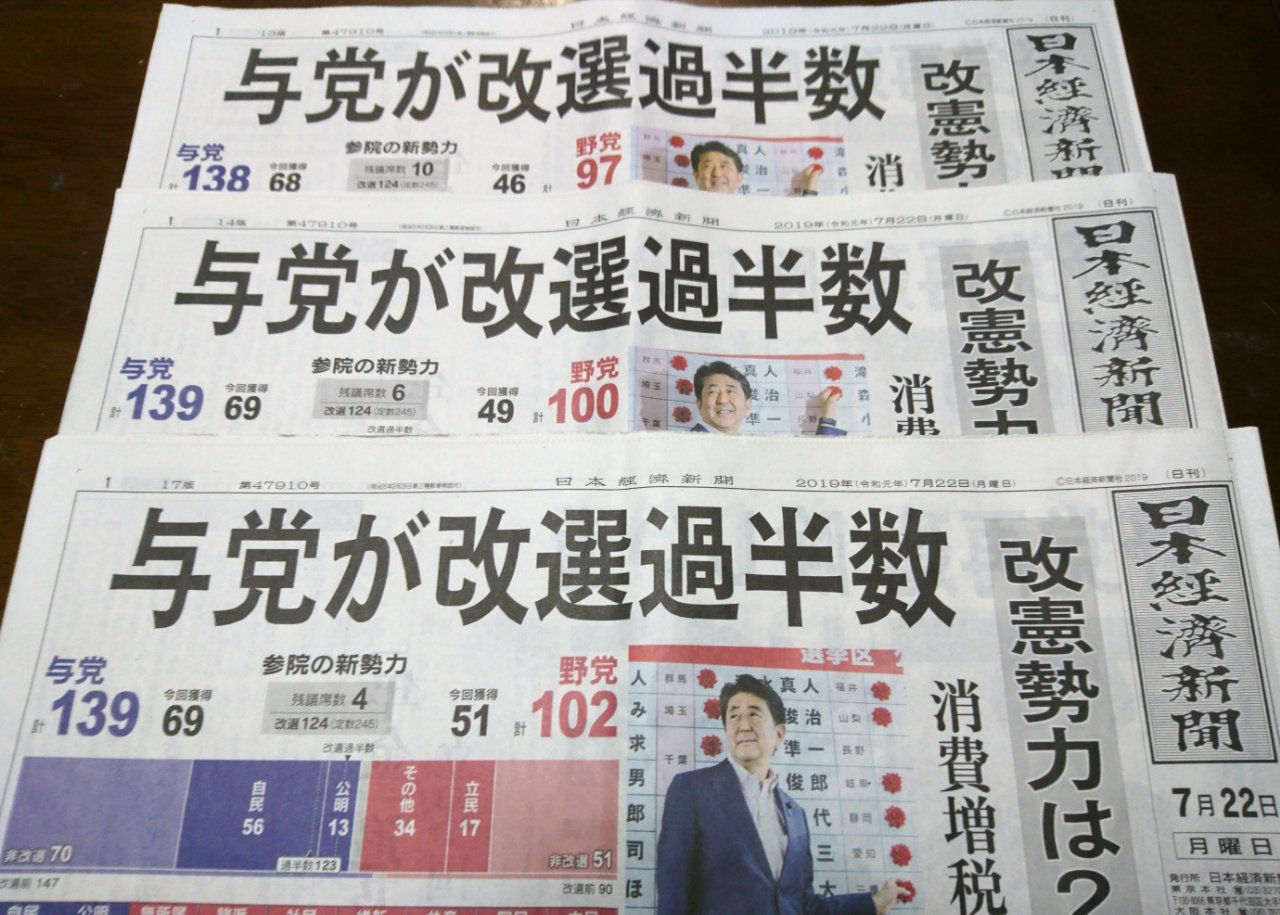 【新聞版数面建て調査】2019.7.22朝刊（5）日本経済新聞